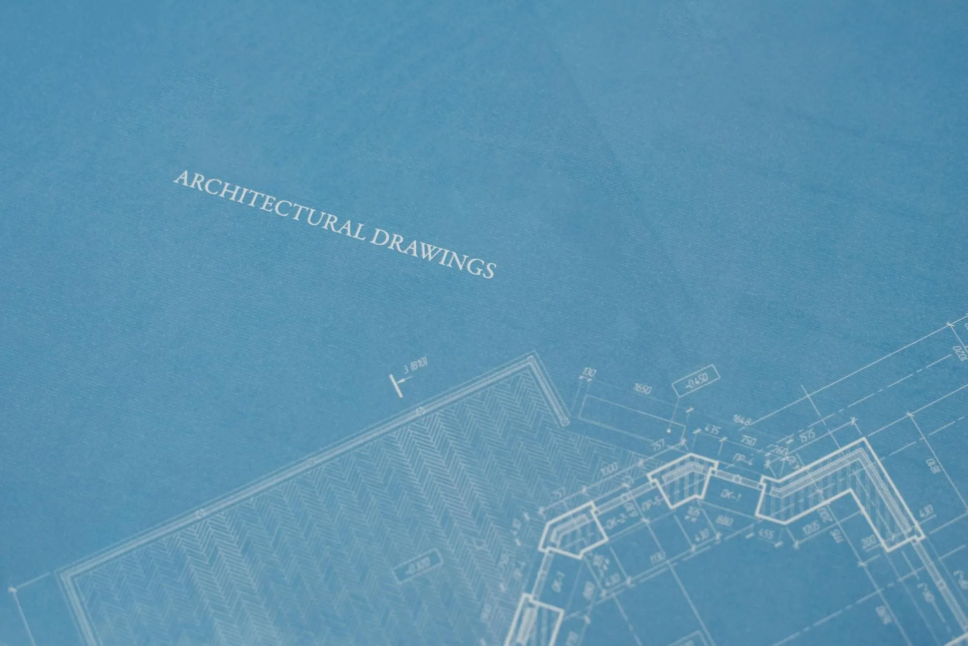 Blueprint of architectural drawings.